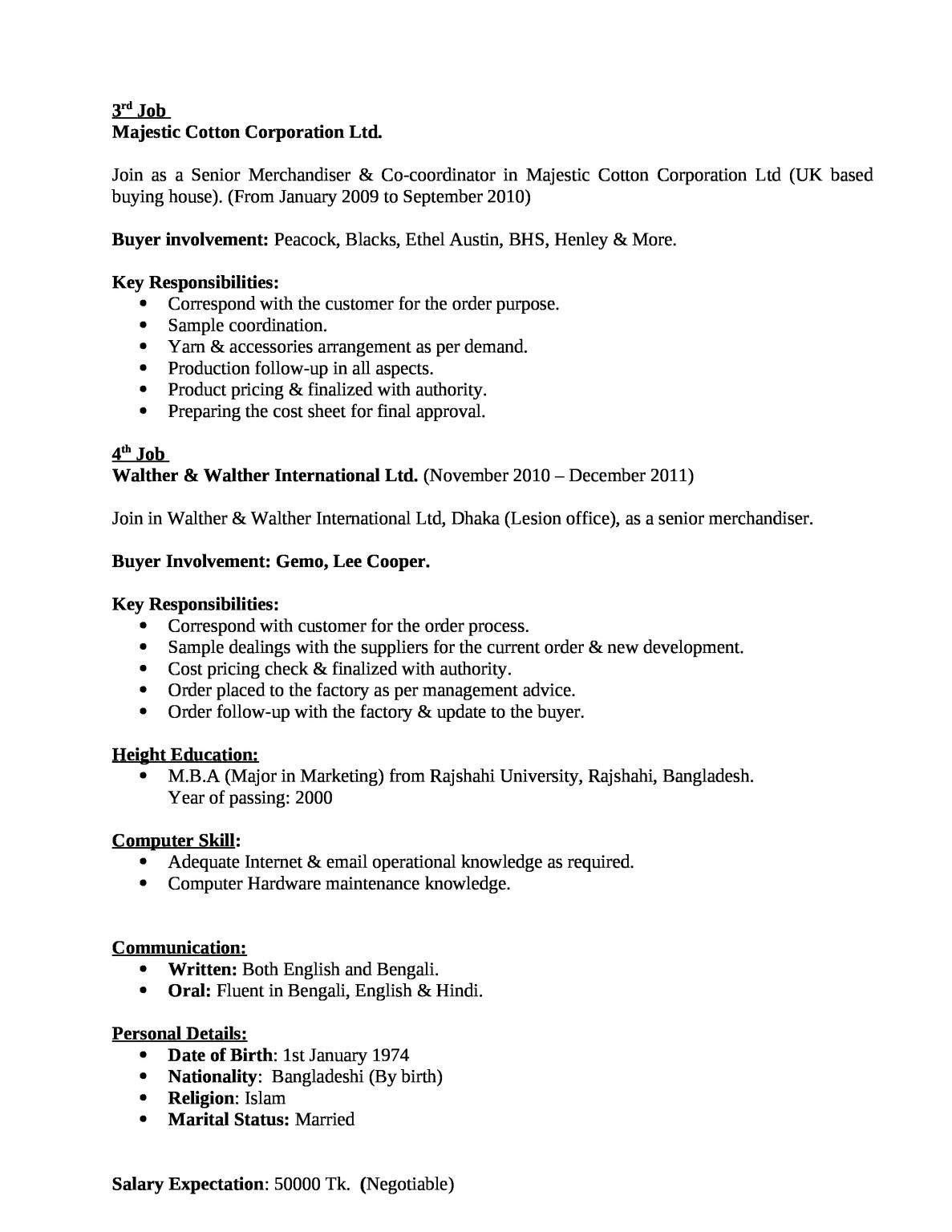 Experience in Resume Download (3) Pages CV MS Word / DOC - CV Resume ...