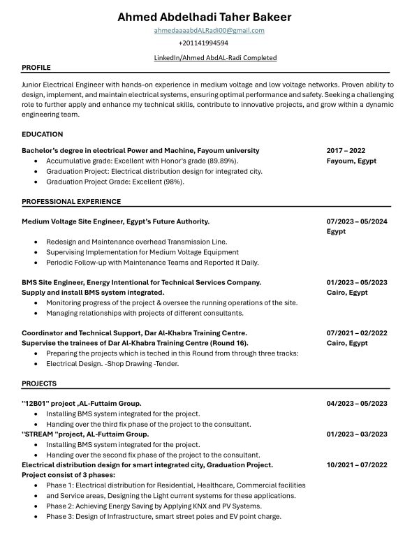 Electrical-Power and Control Engineer Resume Template