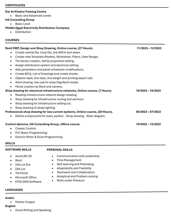 Electrical-Power and Control Engineer Resume Template